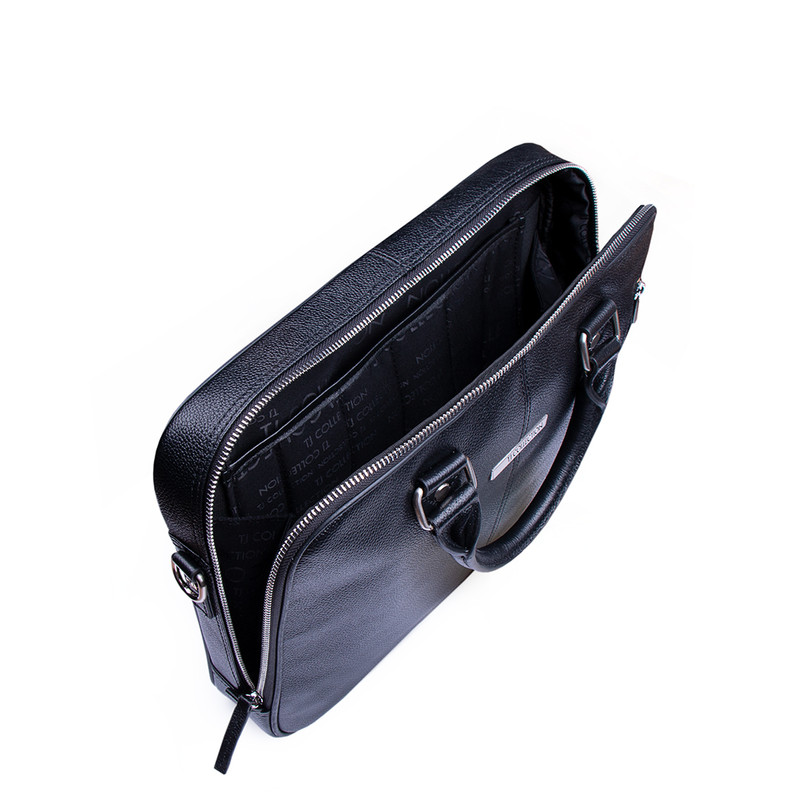 Black Grained Leather Business Bag Oxford | TJ COLLECTION
